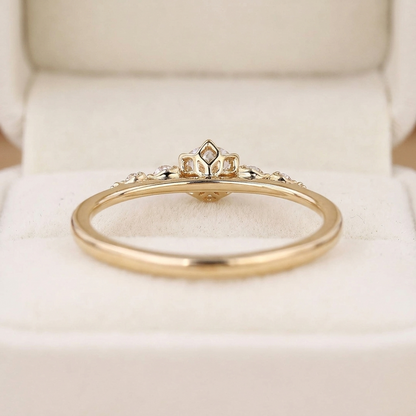 Round Cut Diamond Engagement Ring with Graduated Side Stones and Petal Gallery