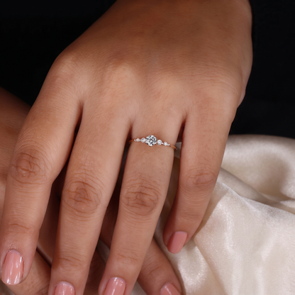 Round Cut Diamond Engagement Ring with Graduated Side Stones and Petal Gallery