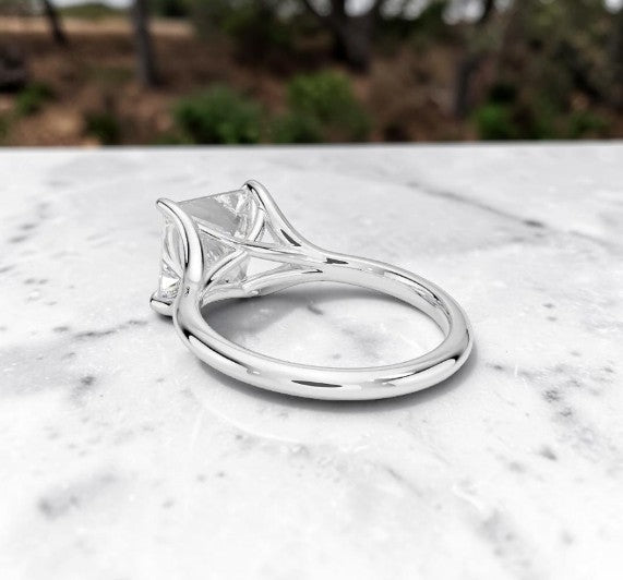 14K Gold 1 Carat Princess Cut Lab Grown Diamond Cathedral Solitaire Engagement Ring
