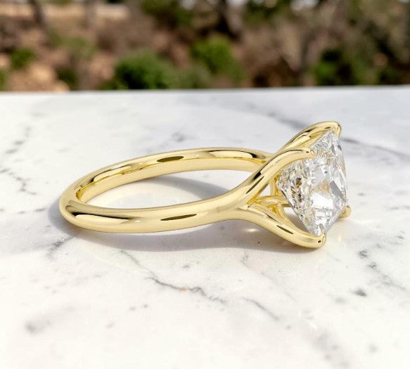 14K Gold 1 Carat Princess Cut Lab Grown Diamond Cathedral Solitaire Engagement Ring