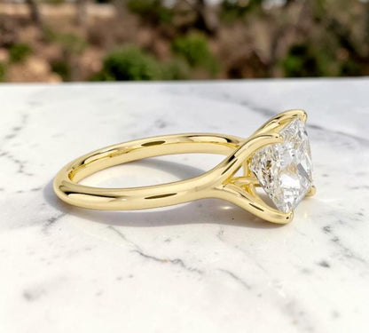 14K Gold 1 Carat Princess Cut Lab Grown Diamond Cathedral Solitaire Engagement Ring