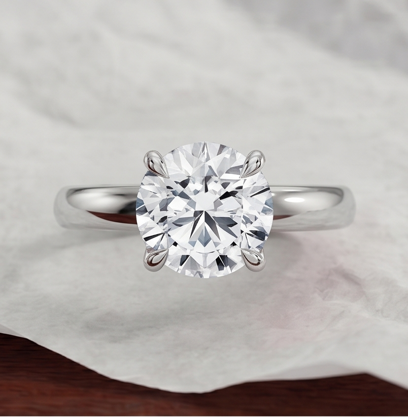Round Cut Lab Grown Diamond Classic Solitaire Engagement Ring