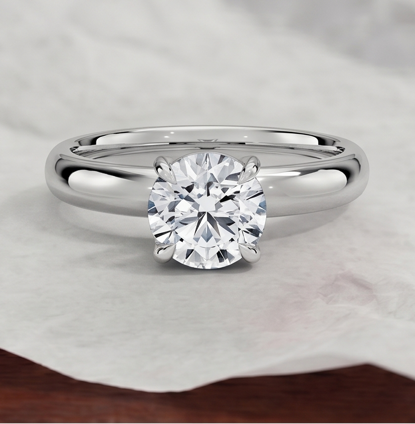 Round Cut Lab Grown Diamond Classic Solitaire Engagement Ring