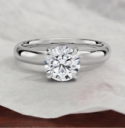 14K Gold 1 Carat Round Cut Lab Grown Diamond Solitaire Engagement Ring