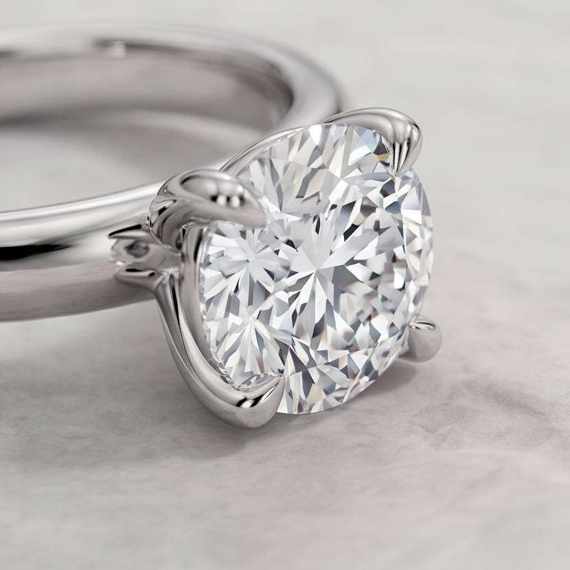 Round Cut Lab Grown Diamond Classic Solitaire Engagement Ring