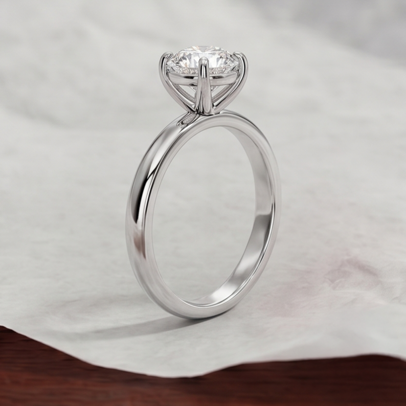 Round Cut Lab Grown Diamond Classic Solitaire Engagement Ring
