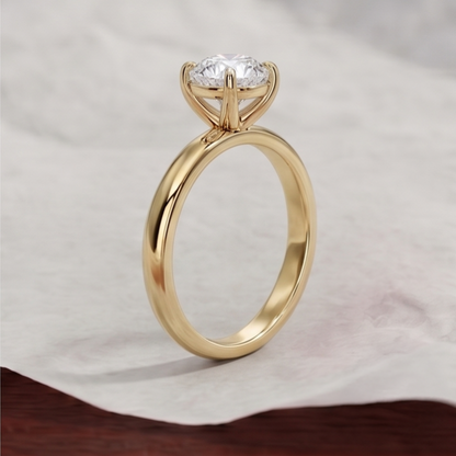 14K Gold 1 Carat Round Cut Lab Grown Diamond Solitaire Engagement Ring