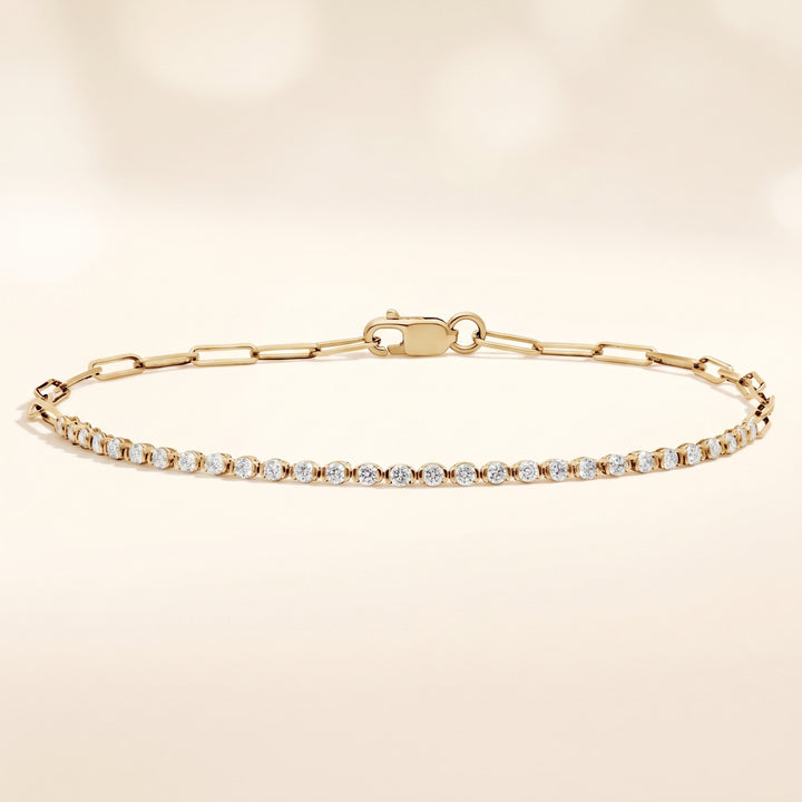Mini Half Tennis Bracelet Lab Grown Round Diamond Paperclip Hybrid Bracelet