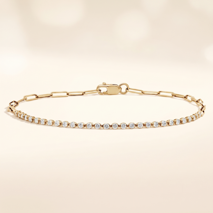 Mini Half Tennis Bracelet Lab Grown Round Diamond Paperclip Hybrid Bracelet