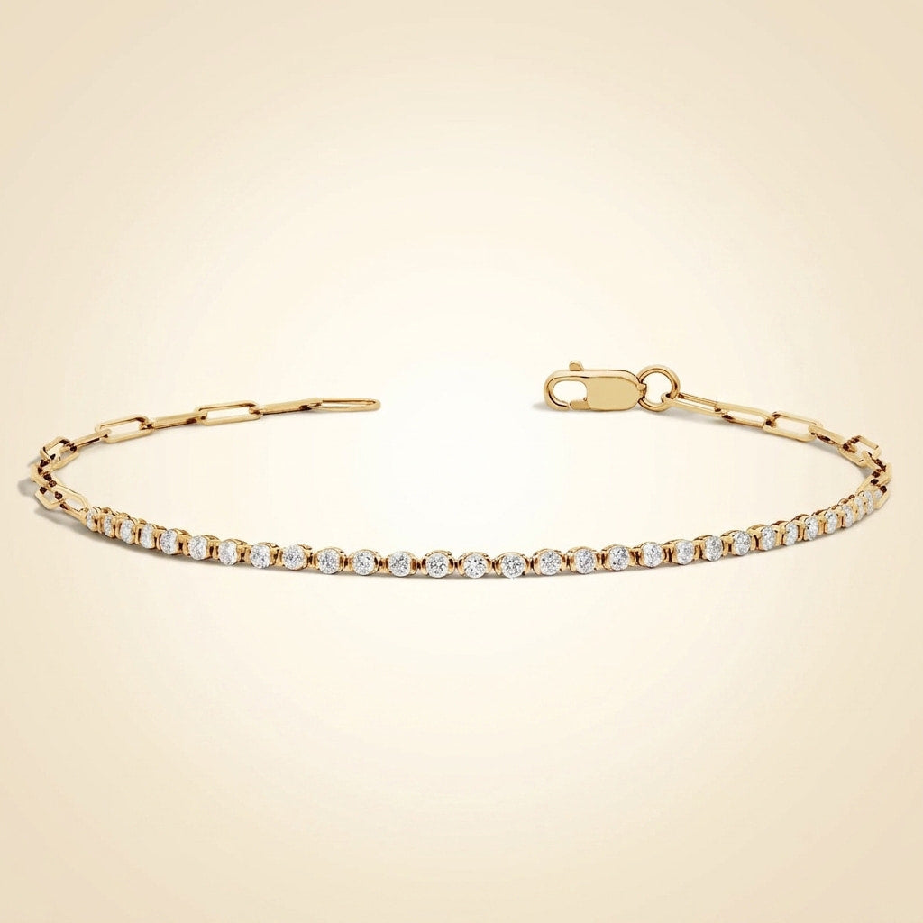 mini half tennis bracelet lab grown round diamond paperclip hybrid bracelet