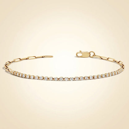 Mini Half Tennis Bracelet Lab Grown Round Diamond Paperclip Hybrid Bracelet