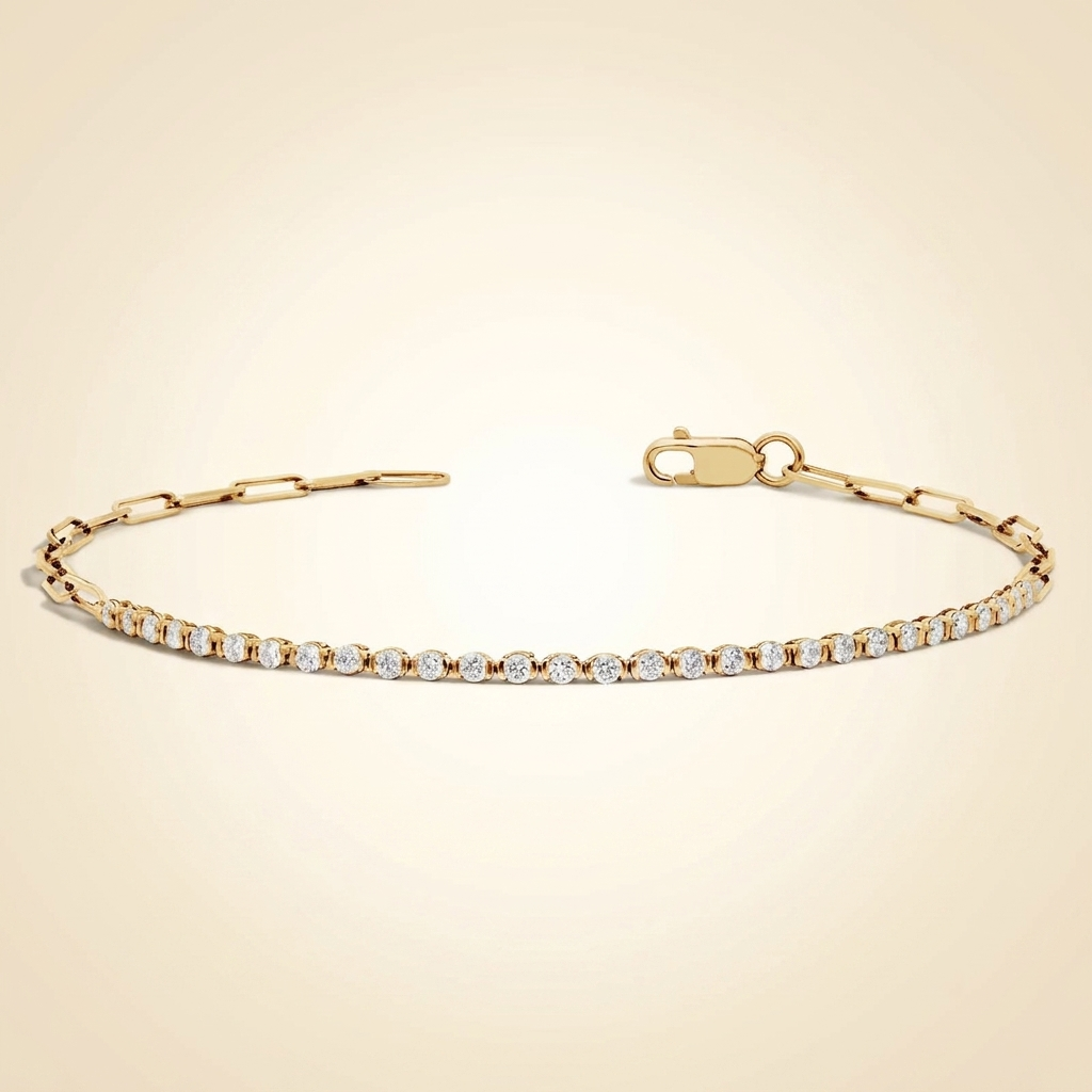 mini half tennis bracelet lab grown round diamond paperclip hybrid bracelet