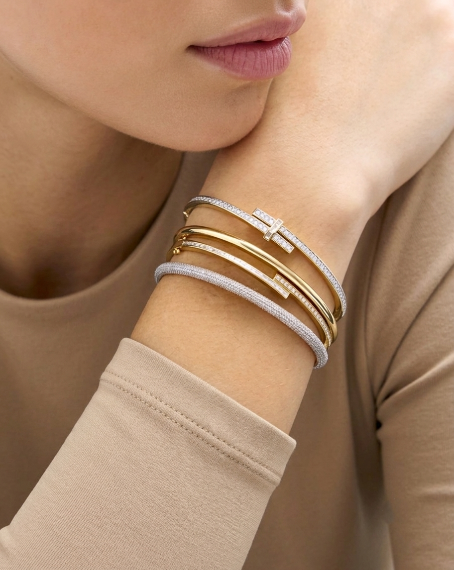 lab grown baguette and round diamond bypass wrap bangle