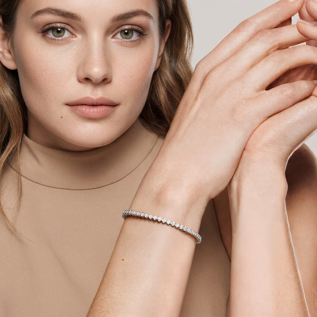 lab grown round diamond four-prong tennis bracelet