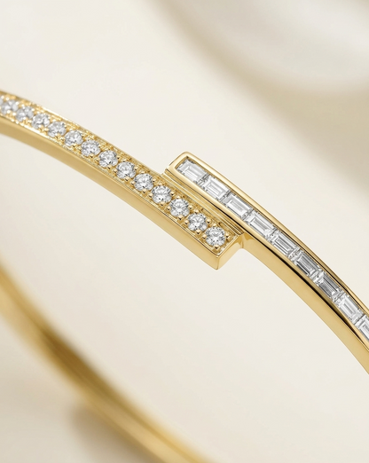 Lab Grown Baguette and Round Diamond Bypass Wrap Bangle