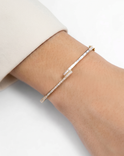 Lab Grown Baguette and Round Diamond Bypass Wrap Bangle