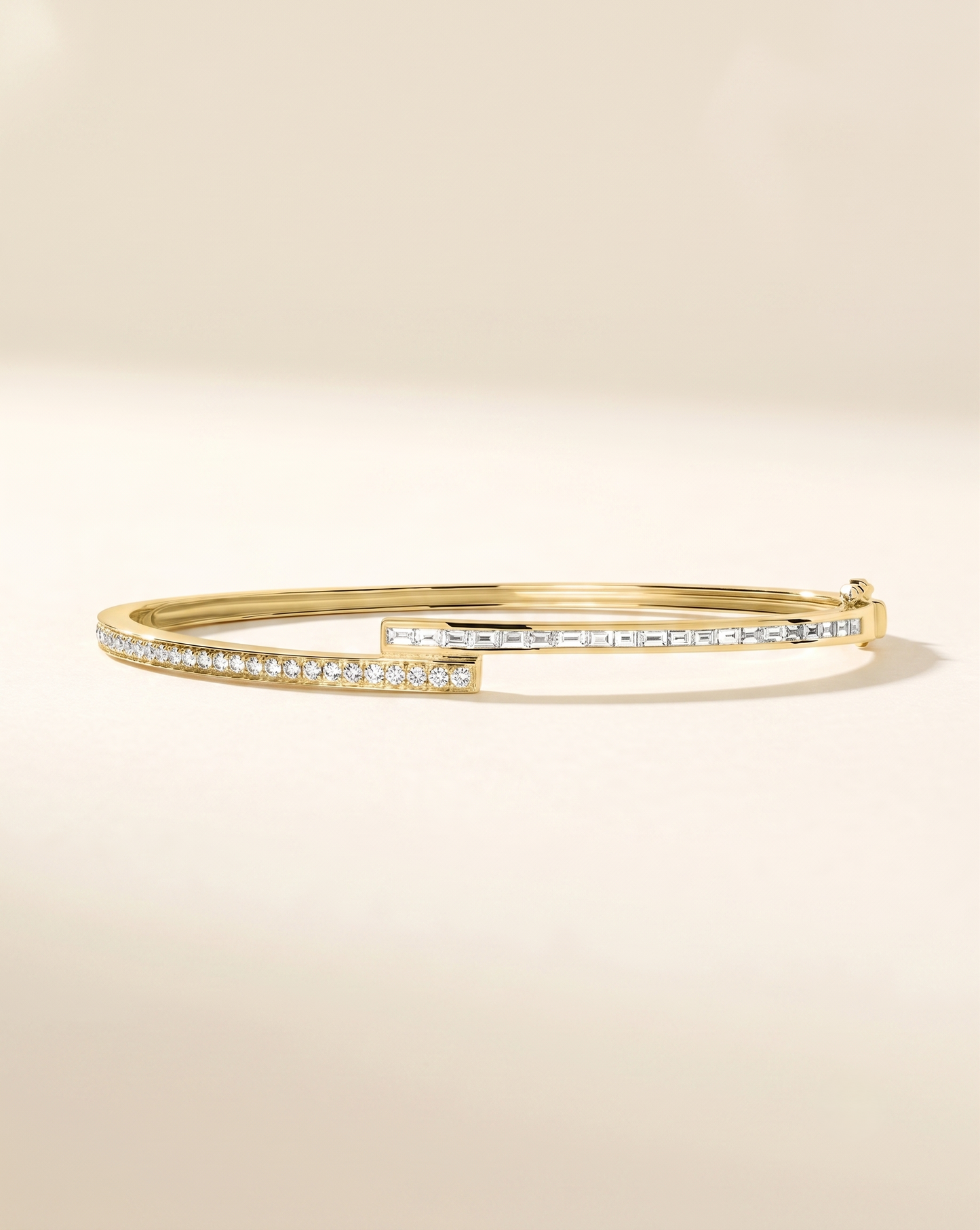 lab grown baguette and round diamond bypass wrap bangle