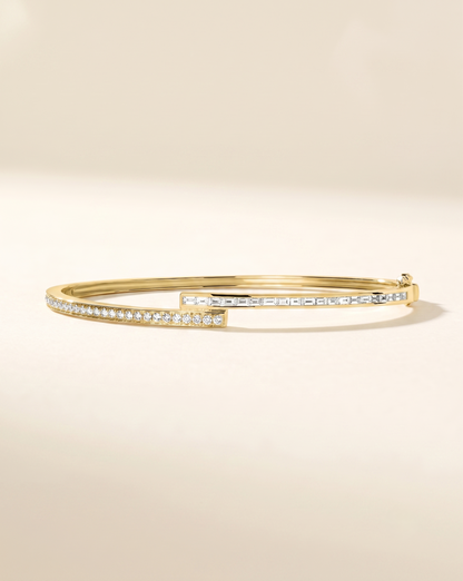 Lab Grown Baguette and Round Diamond Bypass Wrap Bangle