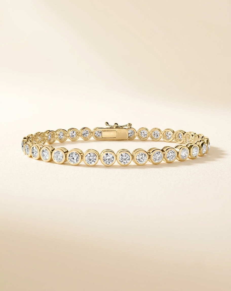 lab grown graduated bezel set diamond tennis bracelet