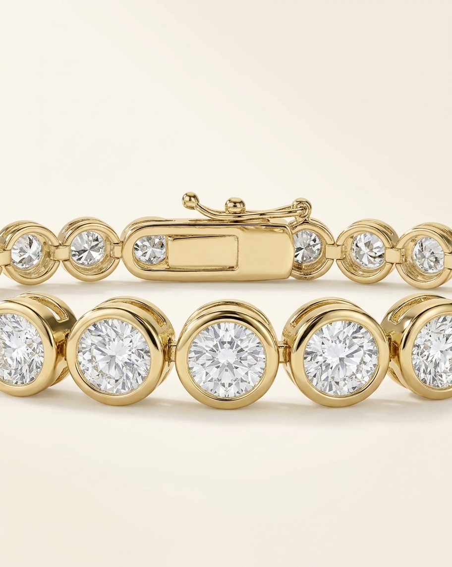 lab grown graduated bezel set diamond tennis bracelet