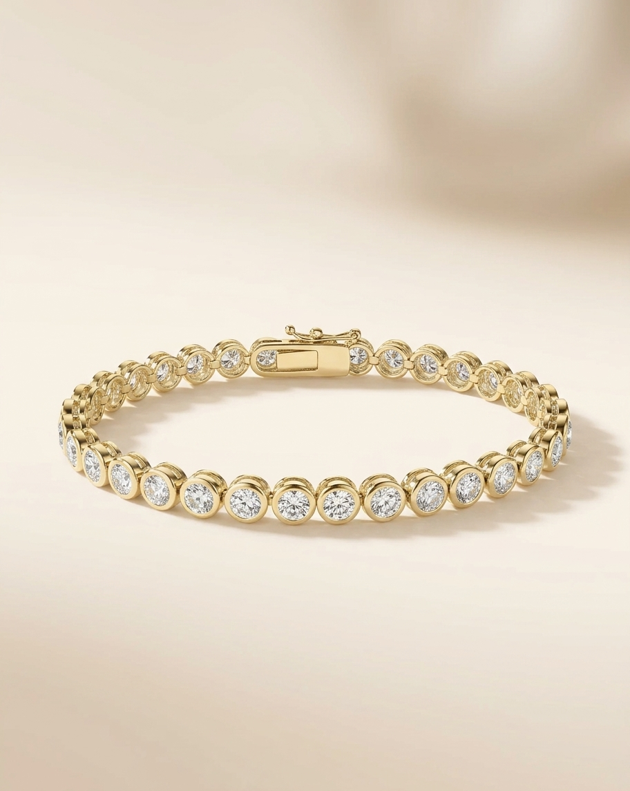 lab grown graduated bezel set diamond tennis bracelet