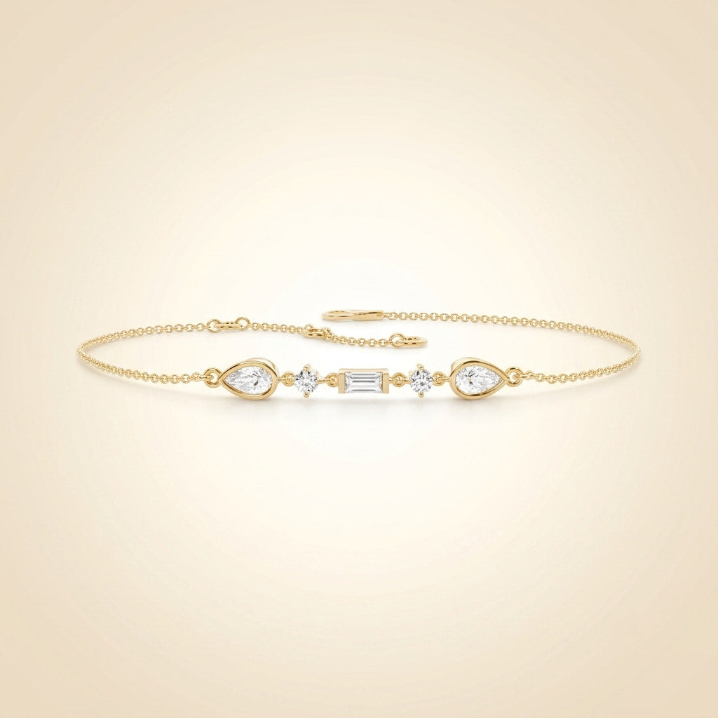 multi-shape diamond cluster chain bracelet in gold