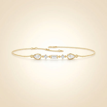 Multi-Shape Diamond Cluster Chain Bracelet in Gold