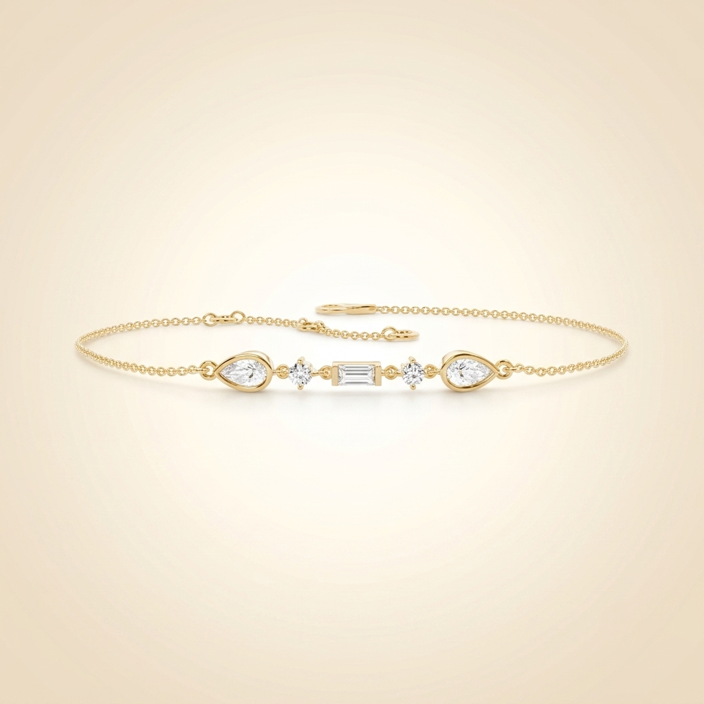 multi-shape diamond cluster chain bracelet in gold