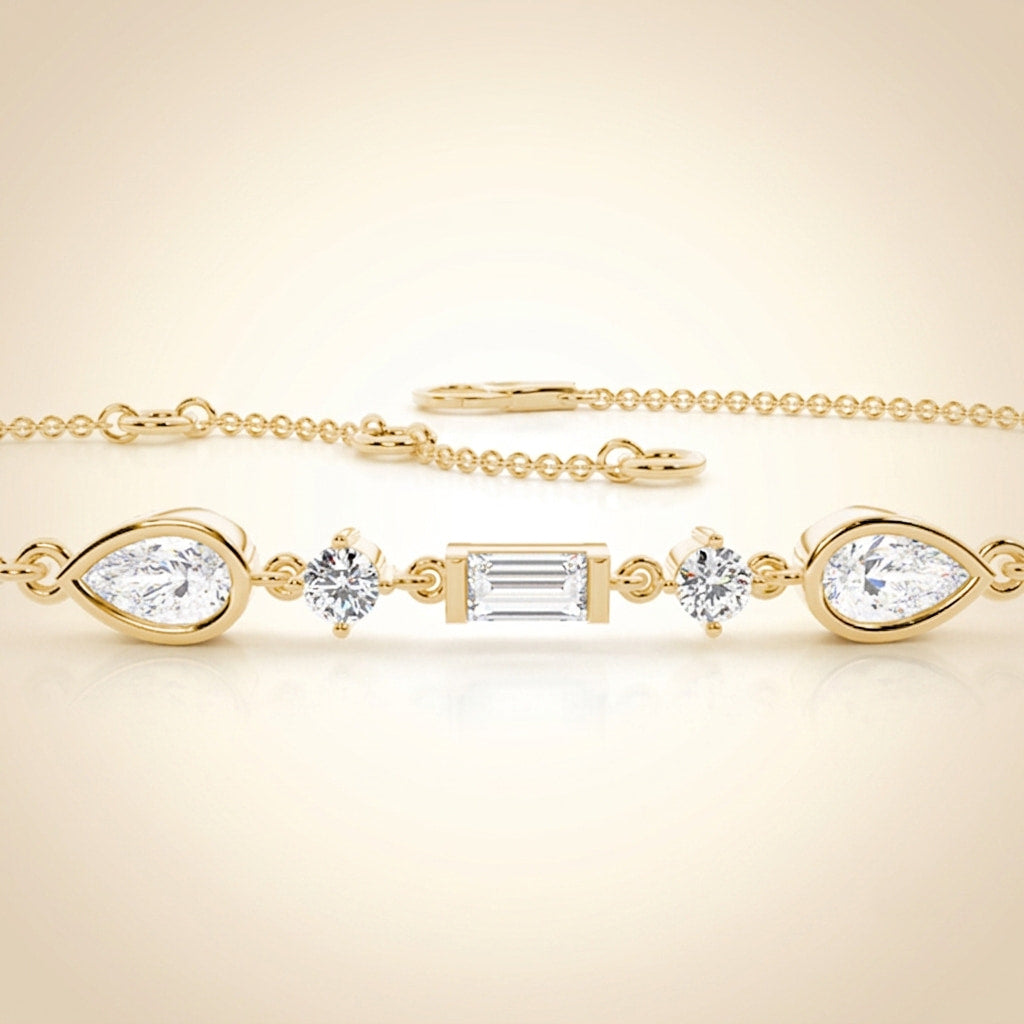multi-shape diamond cluster chain bracelet in gold