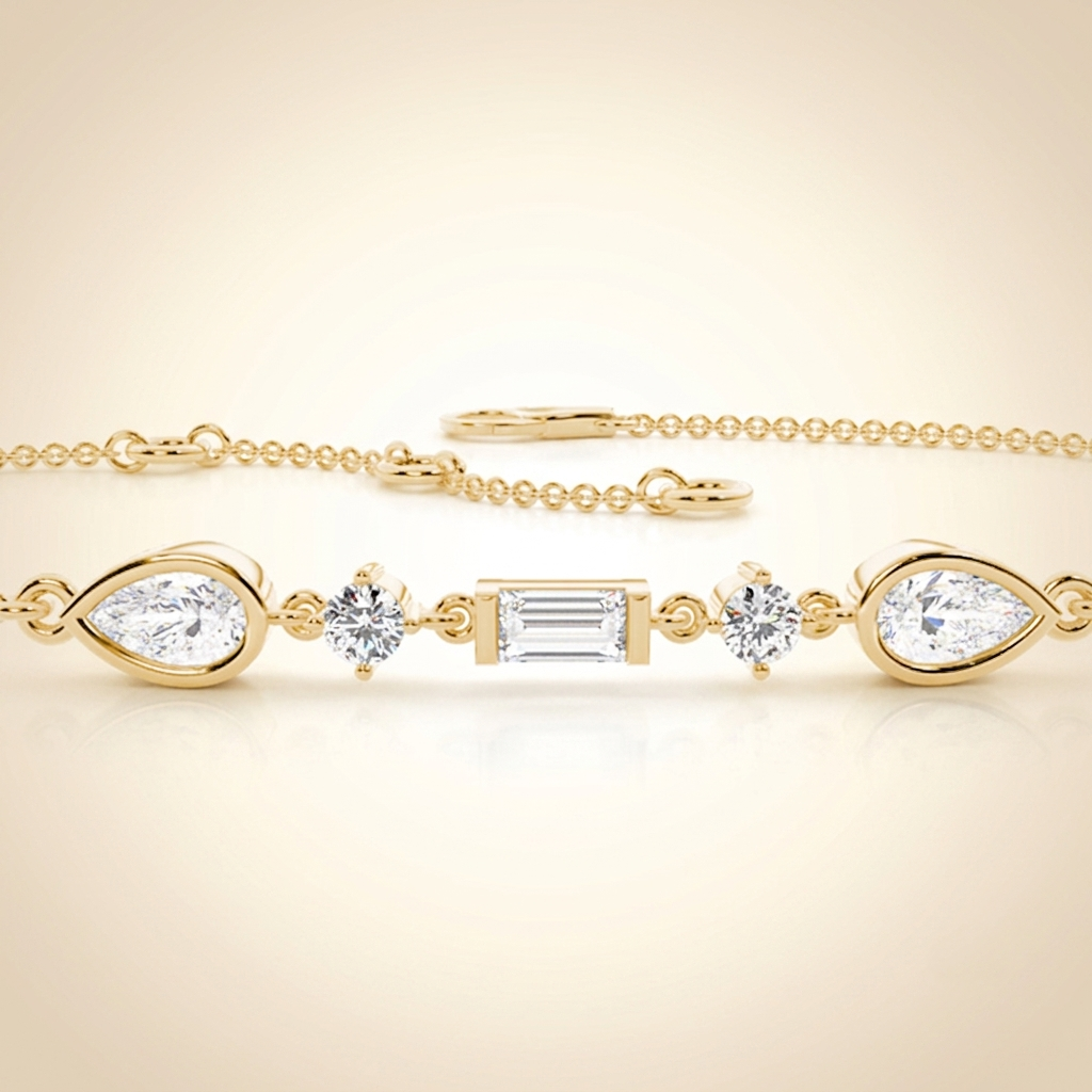 multi-shape diamond cluster chain bracelet in gold