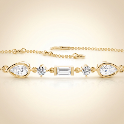 Multi-Shape Diamond Cluster Chain Bracelet in Gold