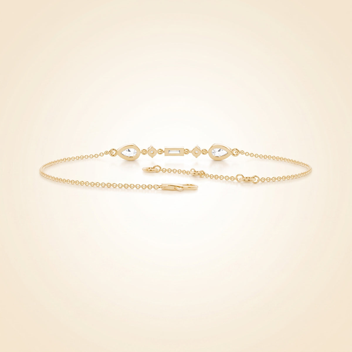 multi-shape diamond cluster chain bracelet in gold