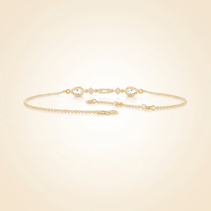 Multi-Shape Diamond Cluster Chain Bracelet in Gold
