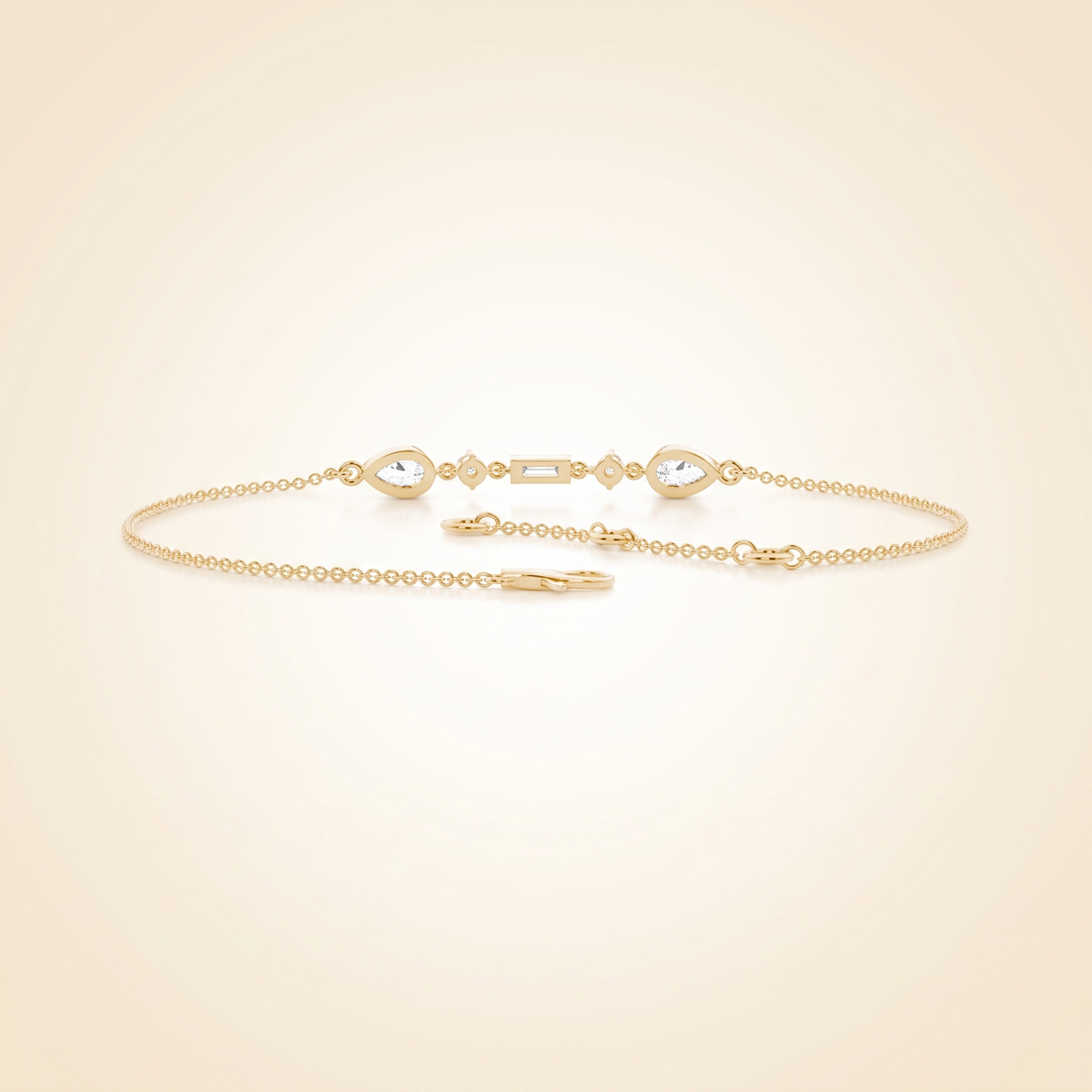 multi-shape diamond cluster chain bracelet in gold