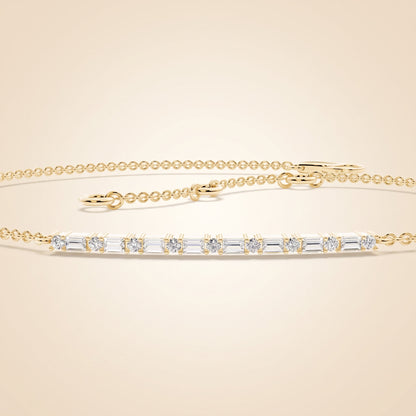 Everyday Chain Baguette and Round Diamond Bar Chain Bracelet in Gold