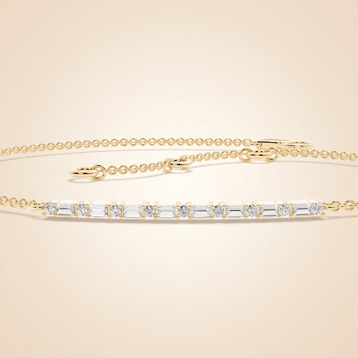 Everyday Chain Baguette and Round Diamond Bar Chain Bracelet in Gold