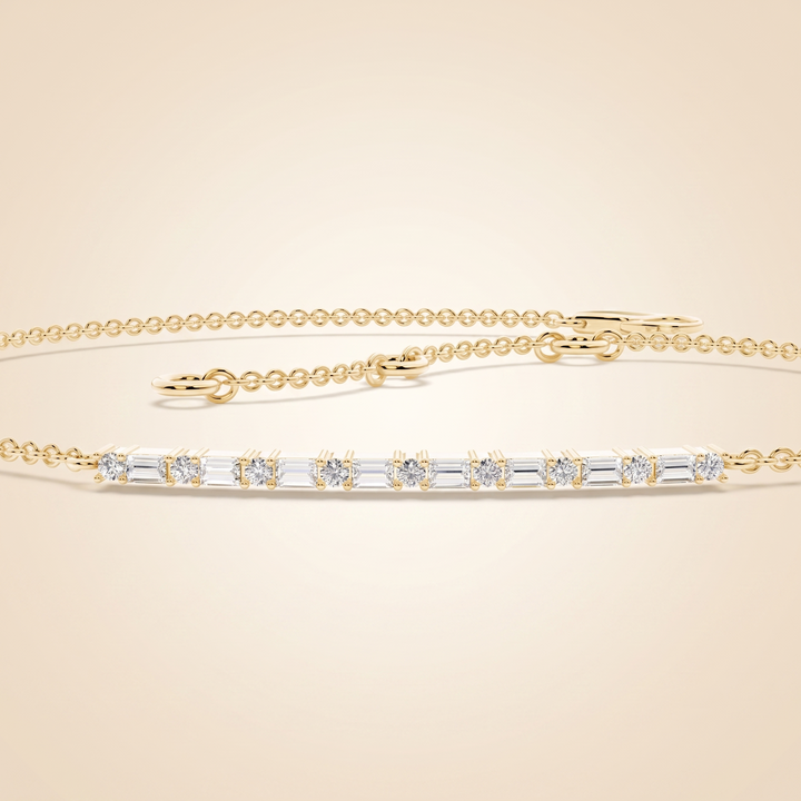 Everyday Chain Baguette and Round Diamond Bar Chain Bracelet in Gold