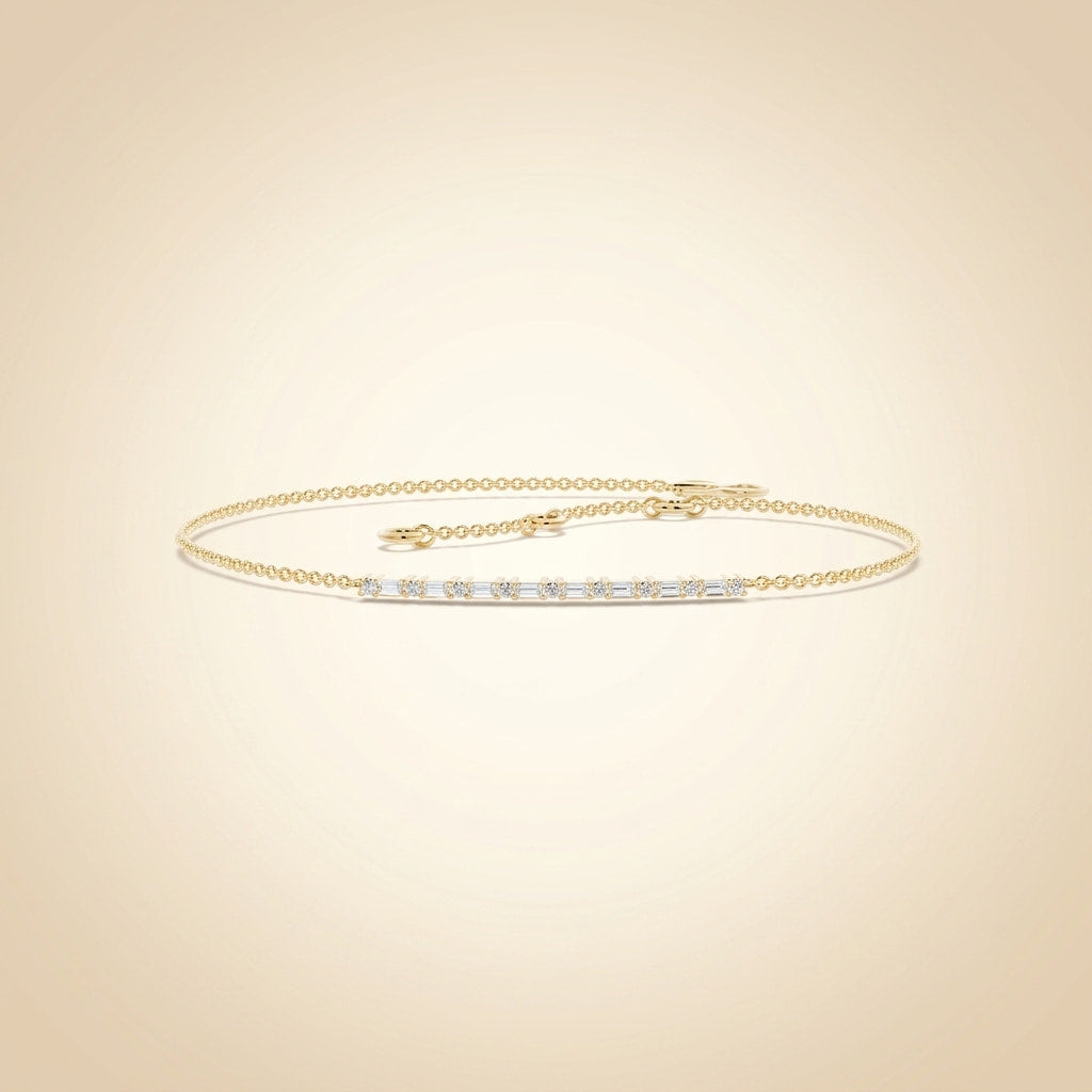 everyday chain baguette and round diamond bar chain bracelet in gold