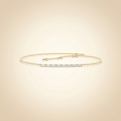 Everyday Chain Baguette and Round Diamond Bar Chain Bracelet in Gold