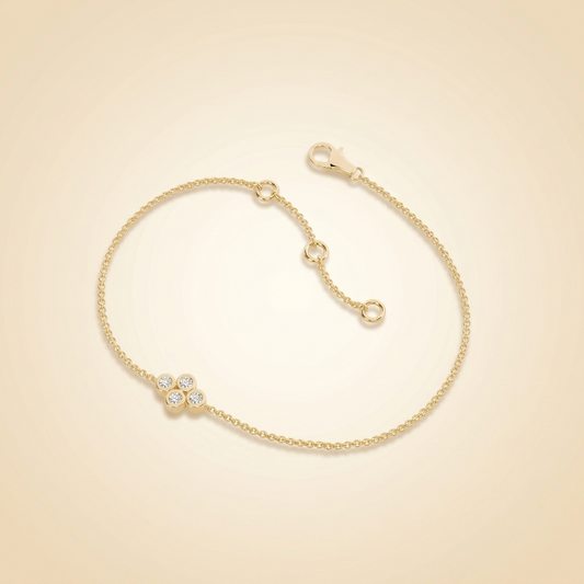 Round Quad Cluster Bezel Setting Delicate Chain Bracelet