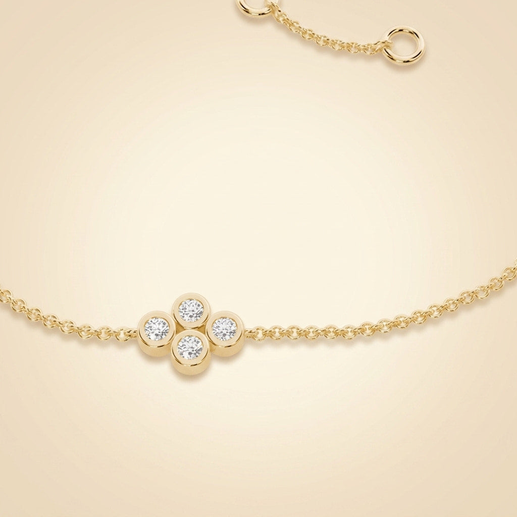 round quad cluster bezel setting delicate chain bracelet