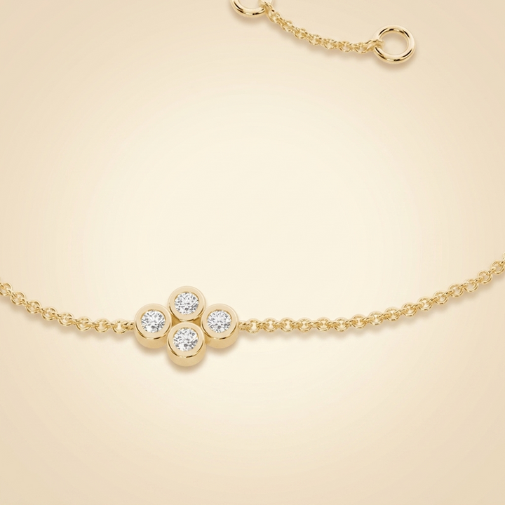 Round Quad Cluster Bezel Setting Delicate Chain Bracelet
