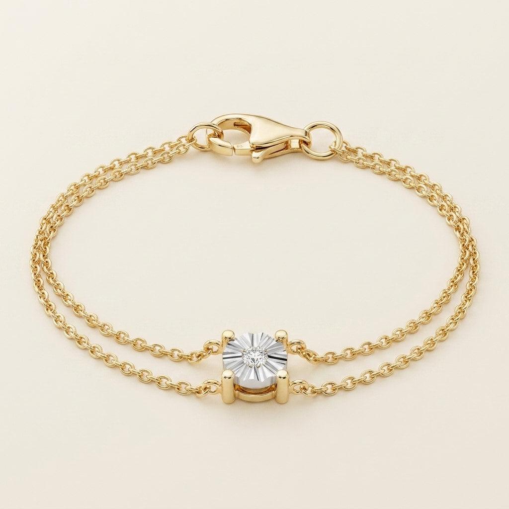 miracle-set solitaire diamond double strand chain bracelet