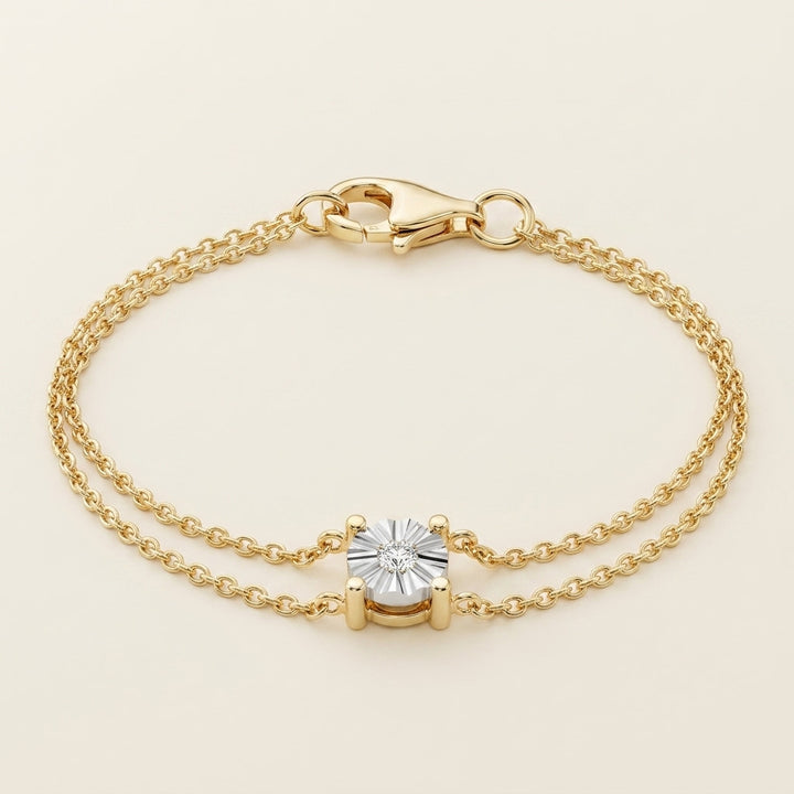 Miracle-Set Solitaire Diamond Double Strand Chain Bracelet