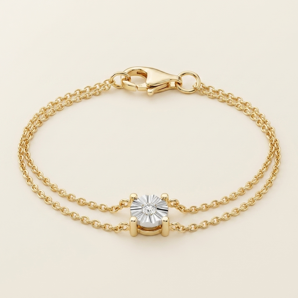 miracle-set solitaire diamond double strand chain bracelet