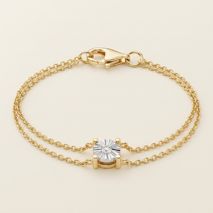 Miracle-Set Solitaire Diamond Double Strand Chain Bracelet