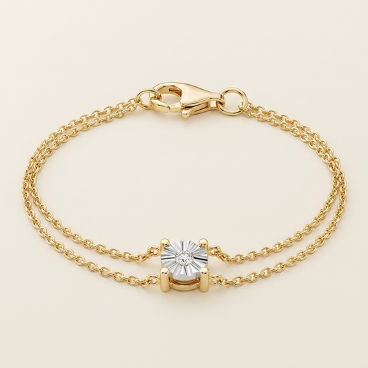 Miracle-Set Solitaire Diamond Double Strand Chain Bracelet