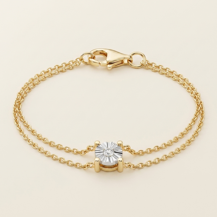 Miracle-Set Solitaire Diamond Double Strand Chain Bracelet