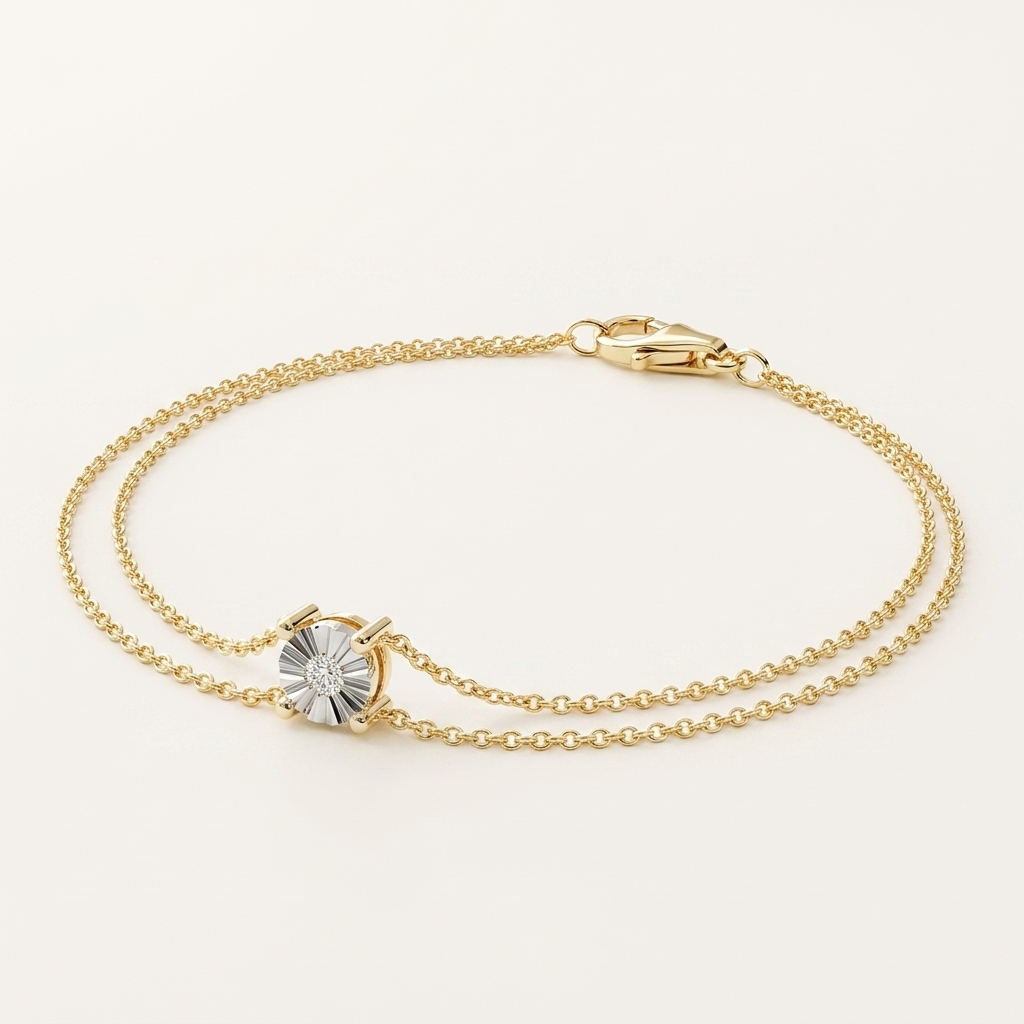 miracle-set solitaire diamond double strand chain bracelet
