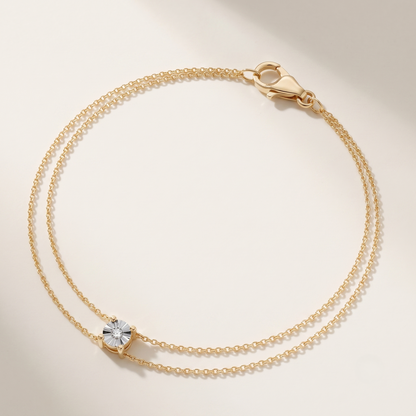 Miracle-Set Solitaire Diamond Double Strand Chain Bracelet